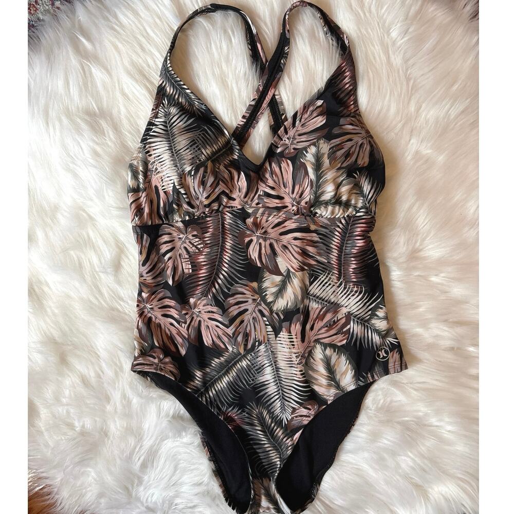 Hurley Tropical Print Cross Back One Piece Swimsuit Size Large